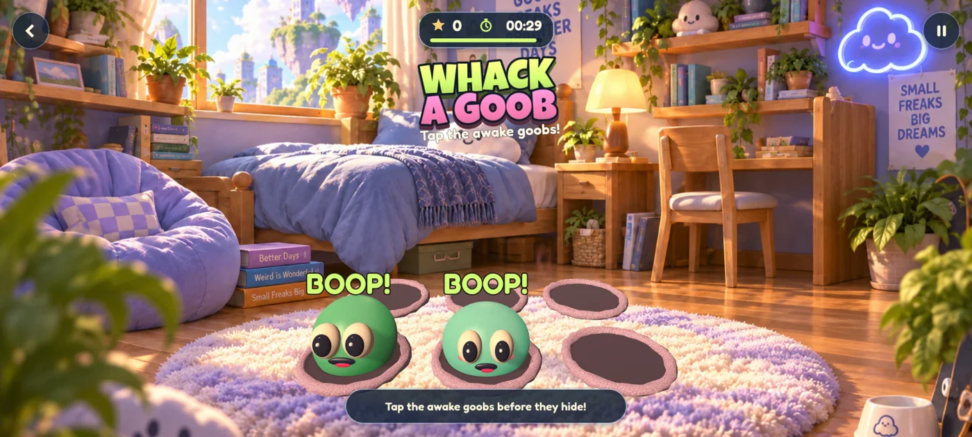 A Goober playing a fast whack-a-goob game